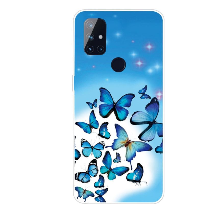 Hülle OnePlus Nord N10 Hellblau Schmetterlinge Schmetterlinge