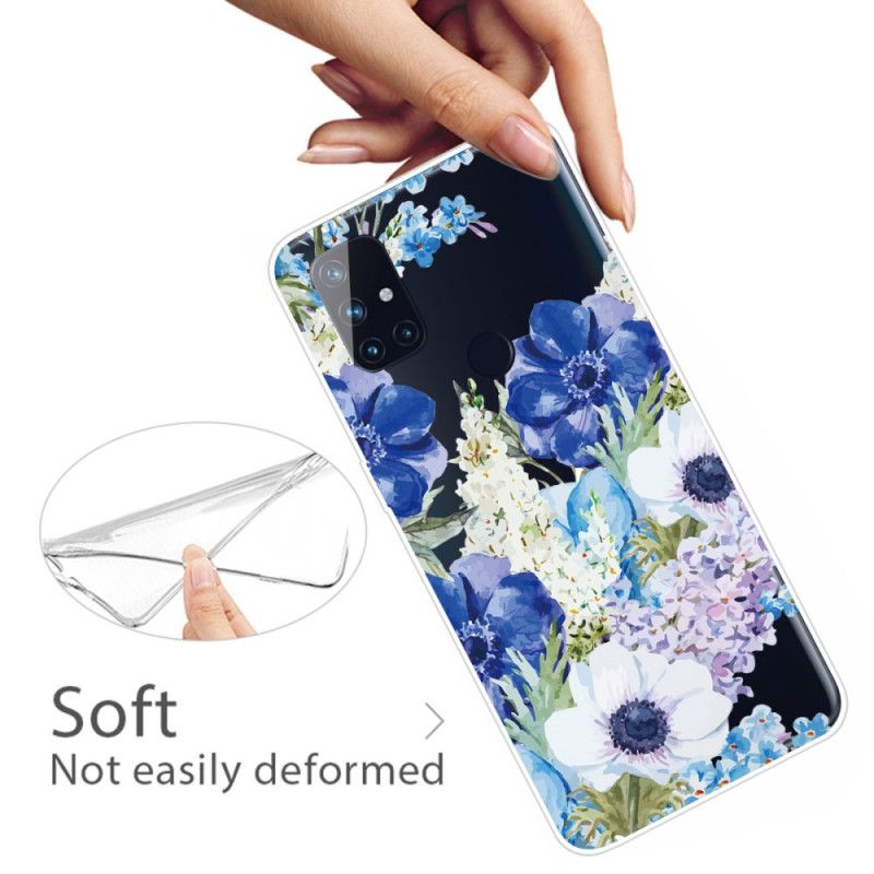 Hülle OnePlus Nord N10 Transparente Aquarellblaue Blüten