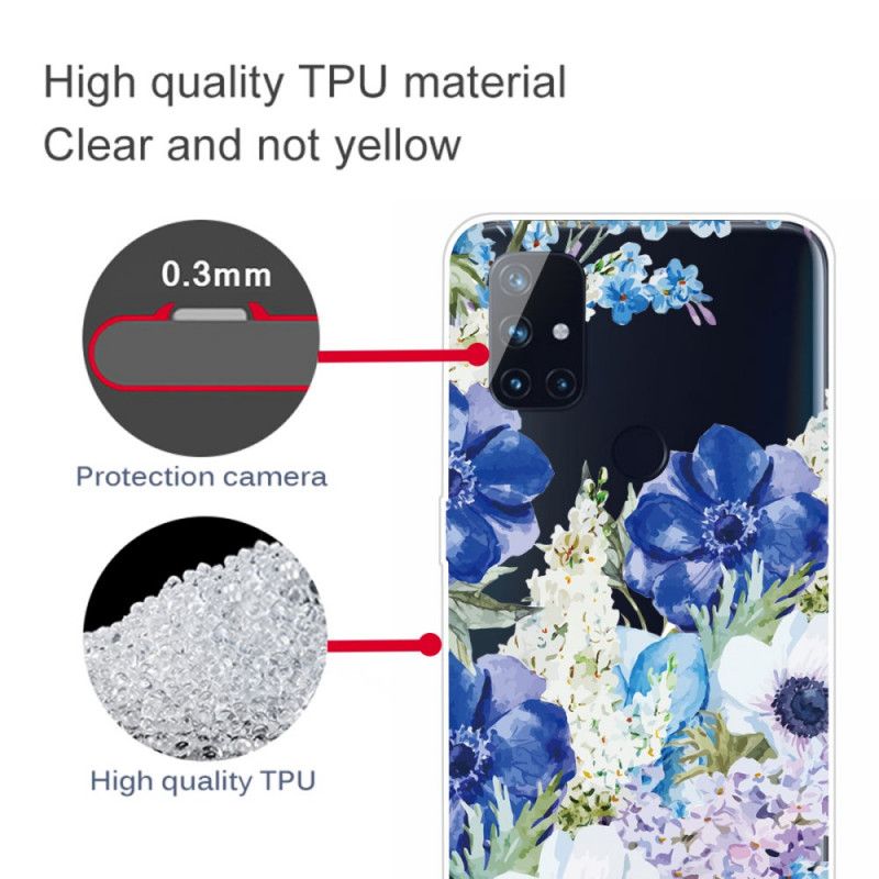 Hülle OnePlus Nord N10 Transparente Aquarellblaue Blüten