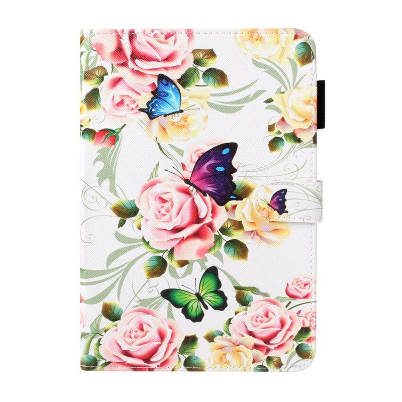Lederhüllen Samsung Galaxy Tab A 8" (2019) Schwarz Schmetterlinge Auf Blumen