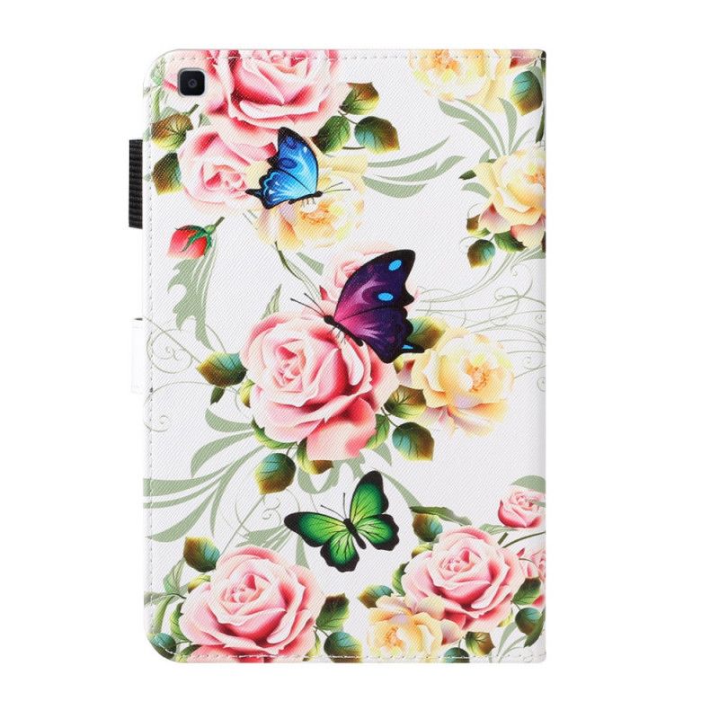 Lederhüllen Samsung Galaxy Tab A 8" (2019) Schwarz Schmetterlinge Auf Blumen