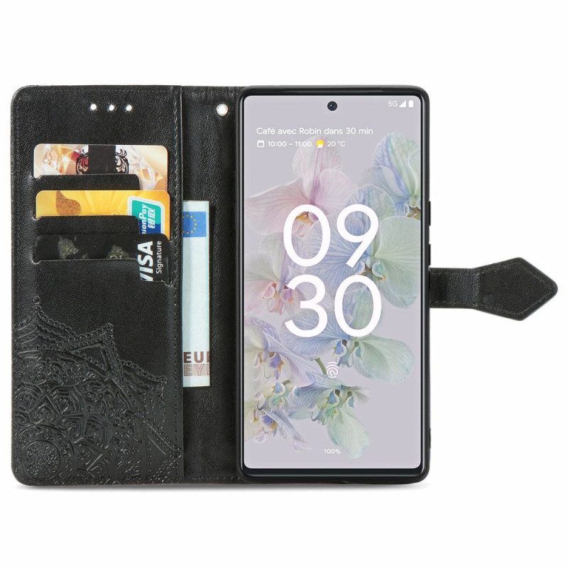 Flip Case Für Google Pixel 6A Mit Kordel Riemchen-sonnen-mandala