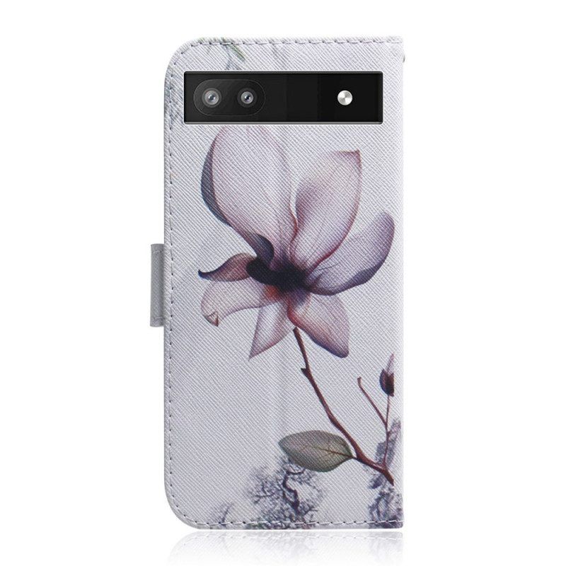Flip Case Für Google Pixel 6A Pinke Blume