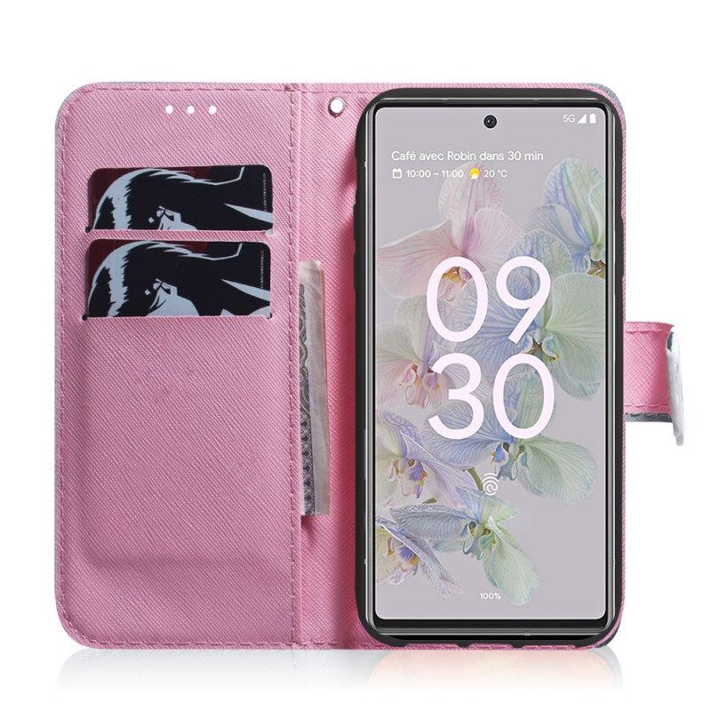 Flip Case Für Google Pixel 6A Pinke Blume