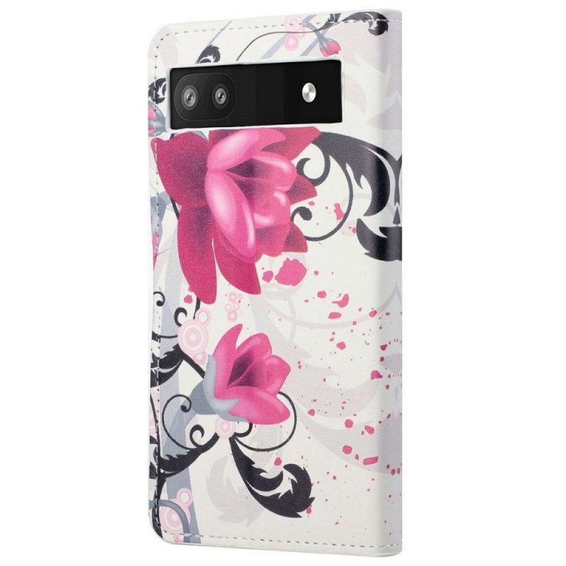 Flip Case Für Google Pixel 6A Tropische Blumen