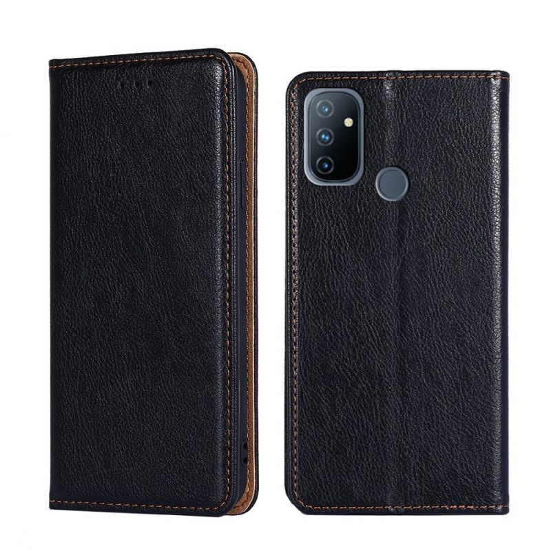 Flip Case Für OnePlus Nord N100 Schwarz Feiner Lederstil