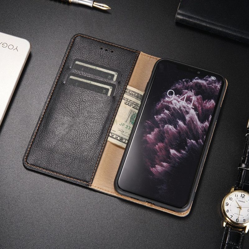 Flip Case Für OnePlus Nord N100 Schwarz Feiner Lederstil