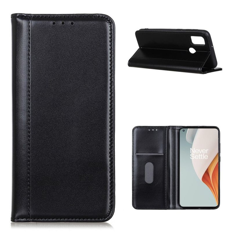 Flip Case Für OnePlus Nord N100 Schwarz Premium-Spaltleder