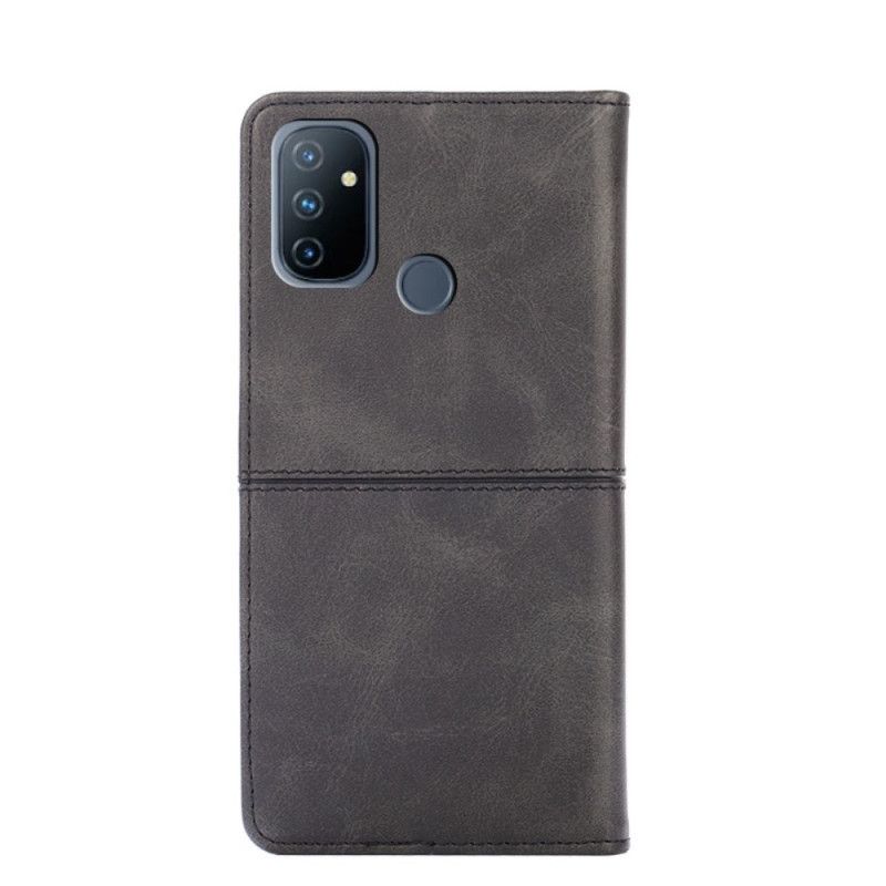 Flip Case OnePlus Nord N100 Schwarz Couture-Lederstil