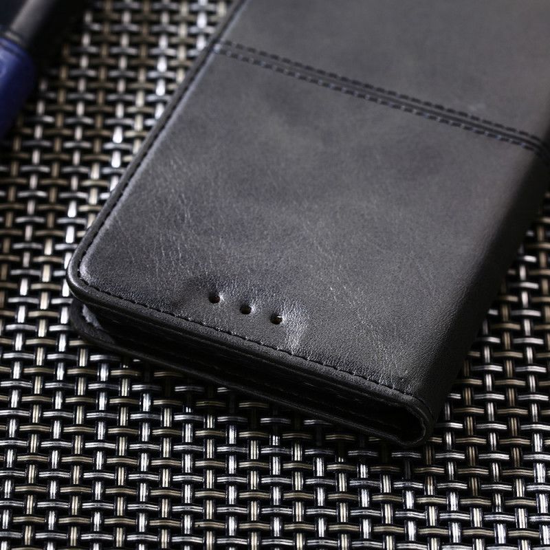 Flip Case OnePlus Nord N100 Schwarz Couture-Lederstil