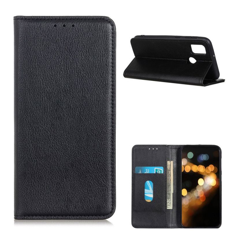 Flip Case OnePlus Nord N100 Schwarz Elegantes Geteiltes Litschileder