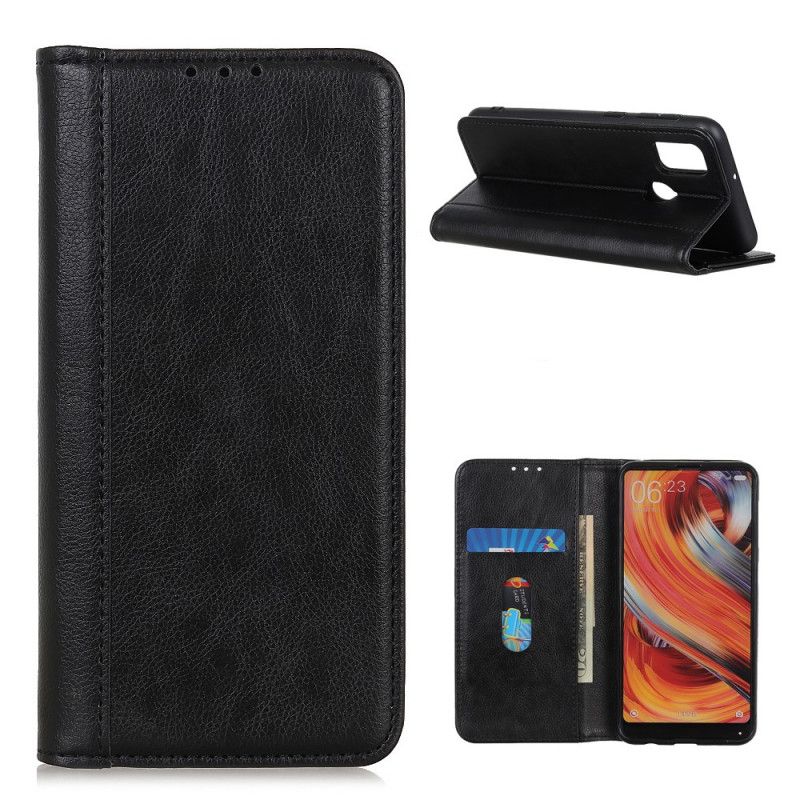 Flip Case OnePlus Nord N100 Schwarz Elegantes Geteiltes Litschileder