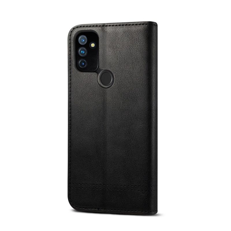 Flip Case OnePlus Nord N100 Schwarz Genähter Ledereffekt