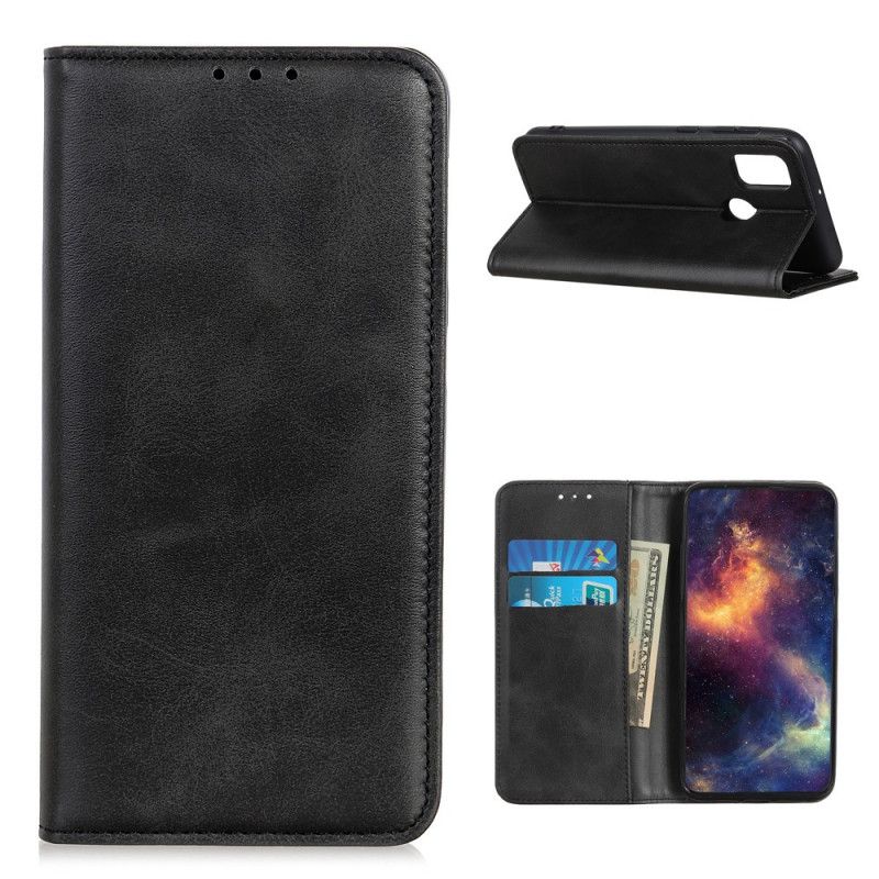 Flip Case OnePlus Nord N100 Schwarz Gespaltenes Leder