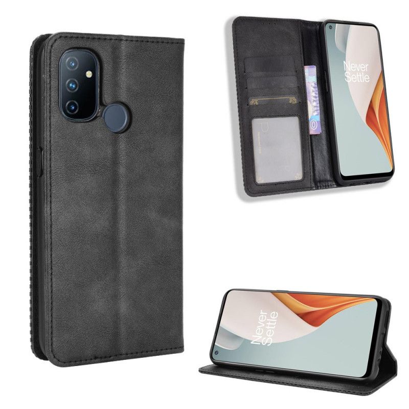 Flip Case OnePlus Nord N100 Schwarz Stilisierter Vintage-Ledereffekt