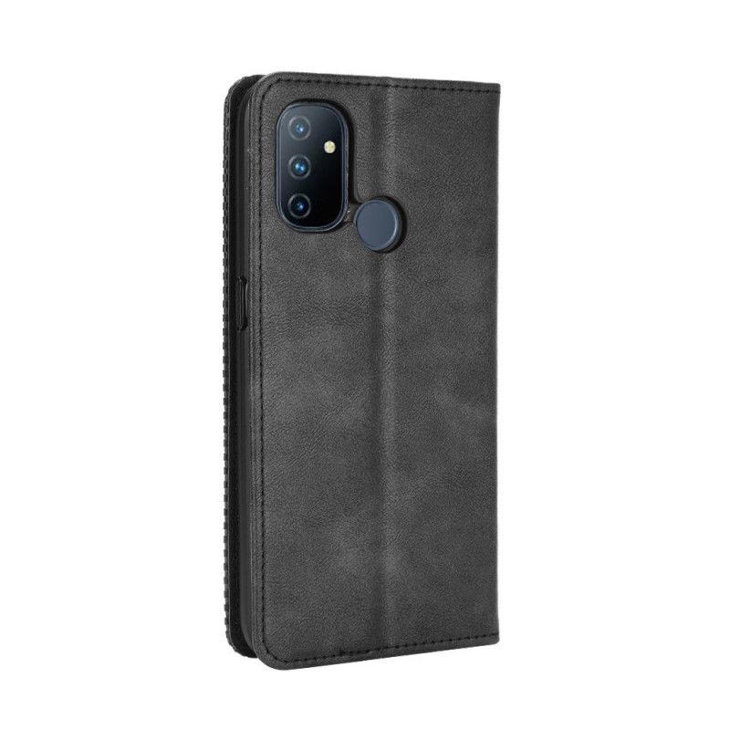 Flip Case OnePlus Nord N100 Schwarz Stilisierter Vintage-Ledereffekt