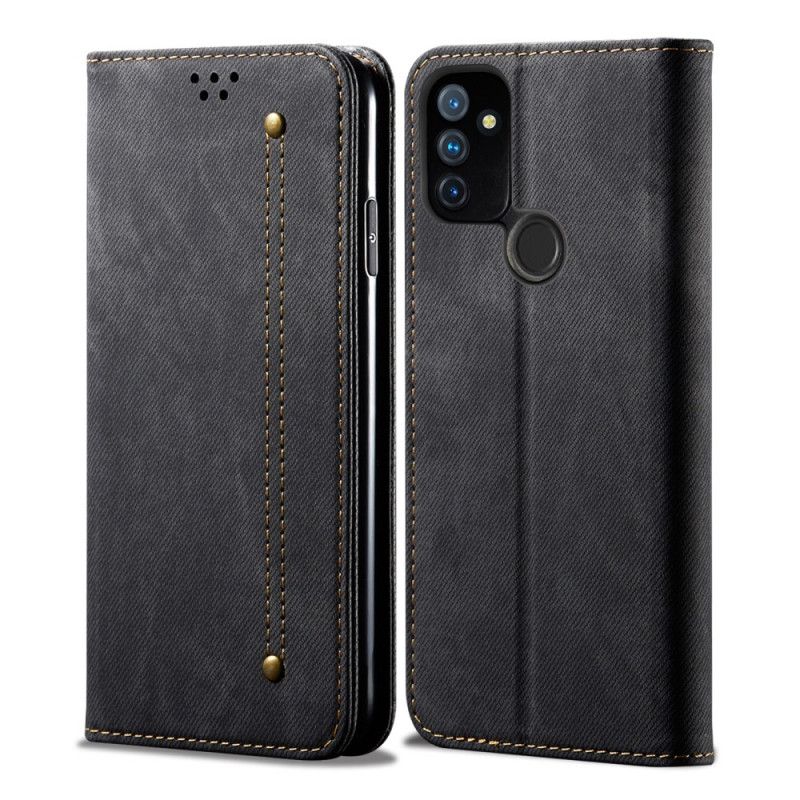 Flip Case OnePlus Nord N100 Schwarz Textur Aus Kunstlederjeans