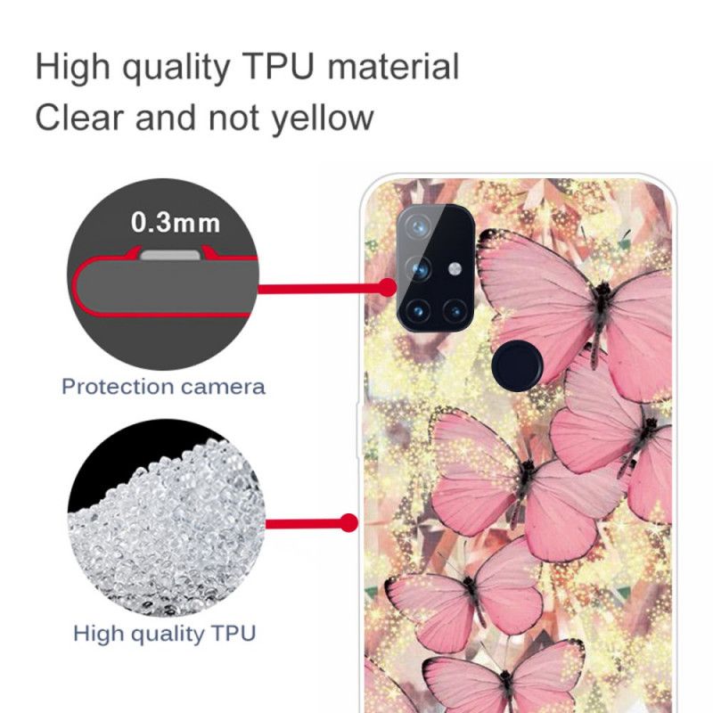 Hülle OnePlus Nord N100 Pink Schmetterlinge Schmetterlinge