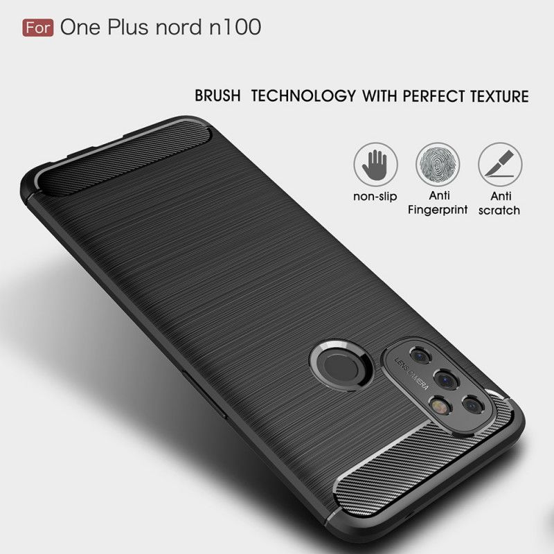 Hülle OnePlus Nord N100 Schwarz Gebürstete Kohlefaser