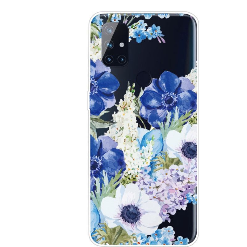 Hülle OnePlus Nord N100 Transparente Aquarellblaue Blüten