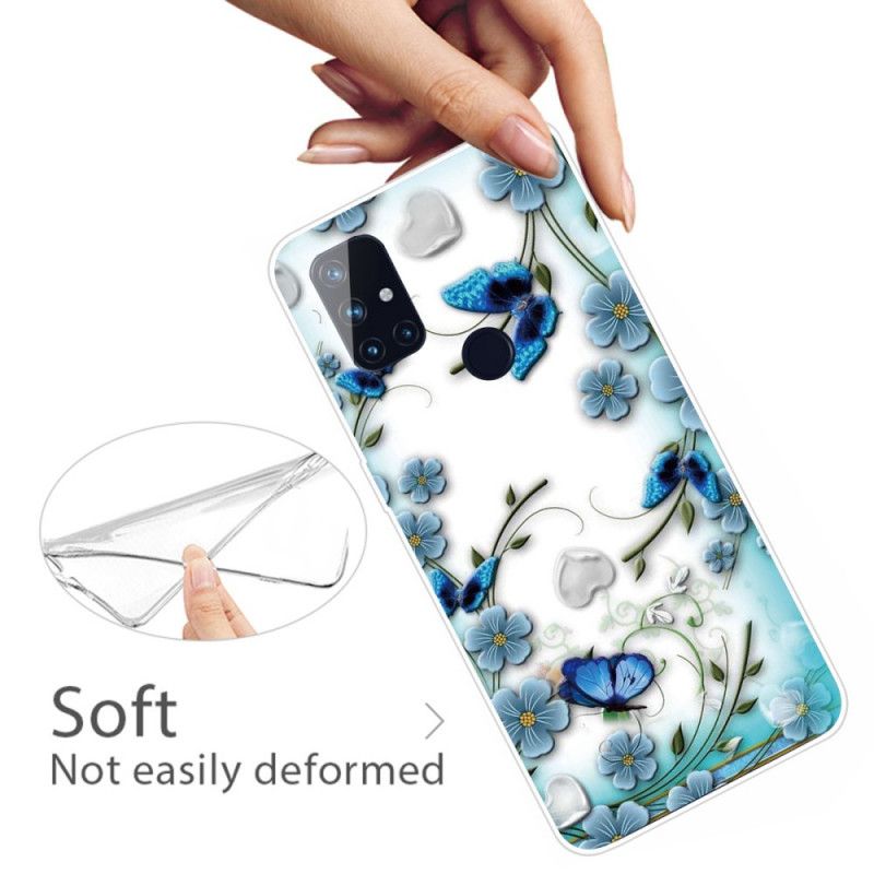 Hülle OnePlus Nord N100 Transparente Retro-Schmetterlinge Und Blumen