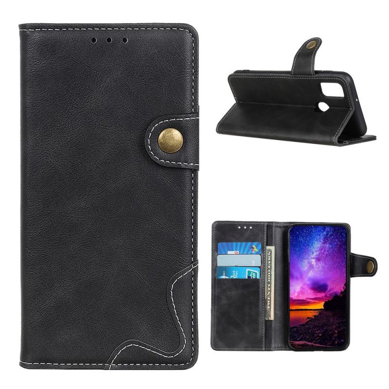 Lederhüllen Für OnePlus Nord N100 Schwarz Künstlerisches Knopfnähen