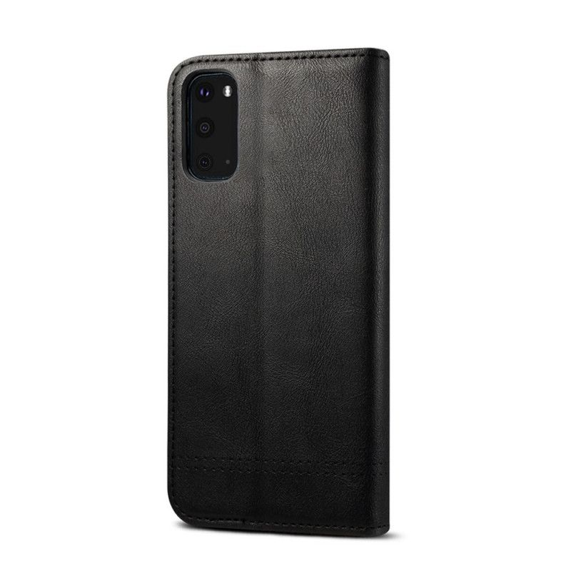 Flip Case Samsung Galaxy S20 FE Schwarz Genähter Ledereffekt