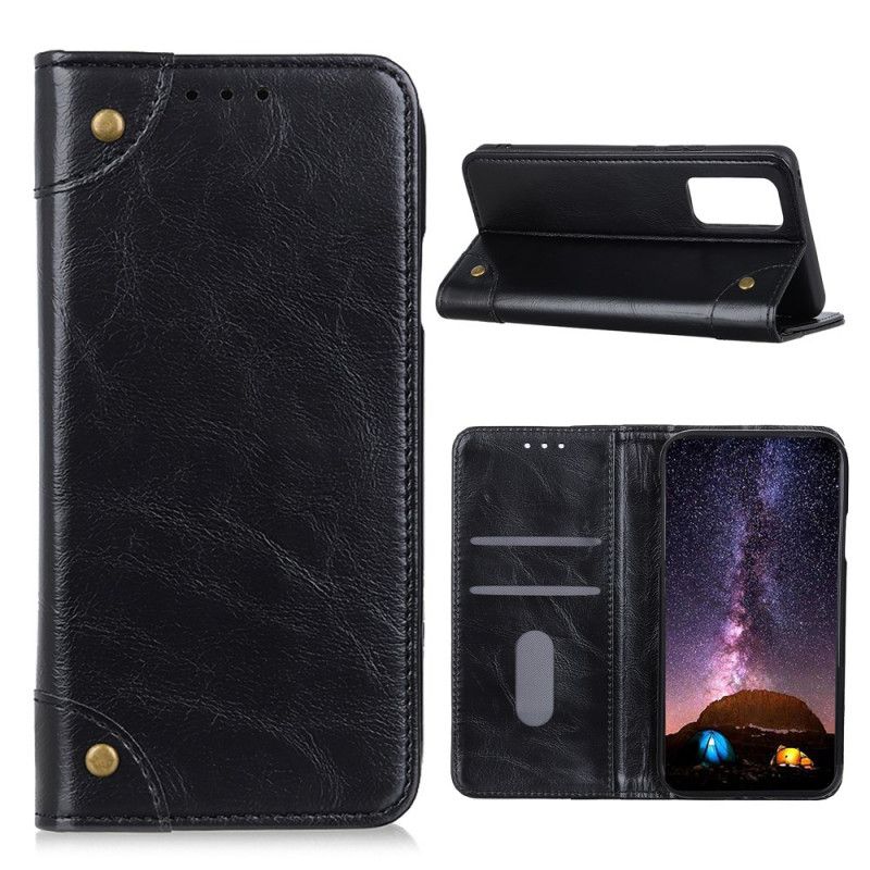 Flip Case Samsung Galaxy S20 FE Schwarz Vintage Nieten Aus Gespaltenem Leder