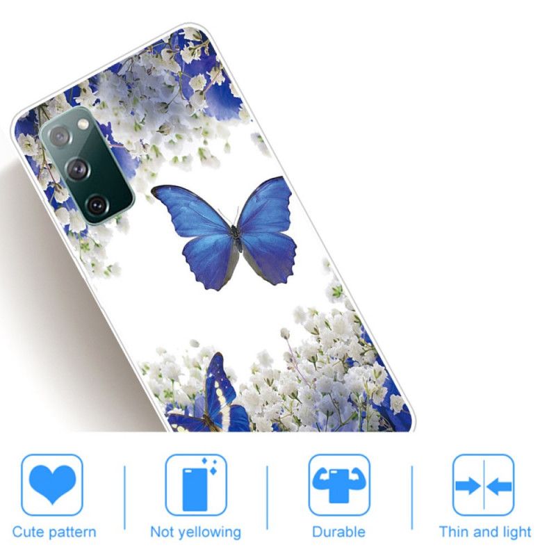 Hülle Samsung Galaxy S20 FE Dunkelblau Design Schmetterlinge