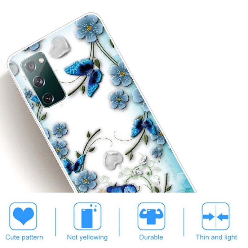 Hülle Samsung Galaxy S20 FE Handyhülle Transparente Retro-Schmetterlinge Und Blumen