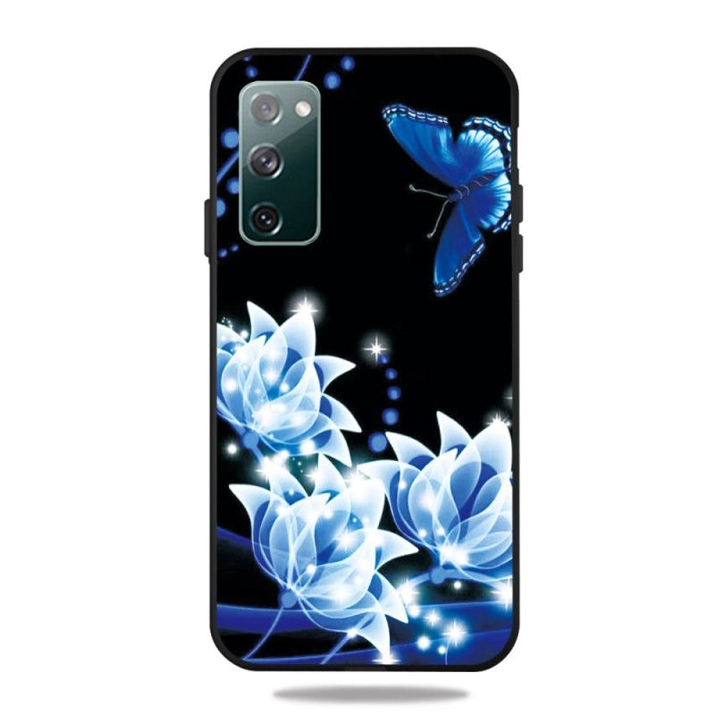 Hülle Samsung Galaxy S20 FE Schmetterling Und Blaue Blüten