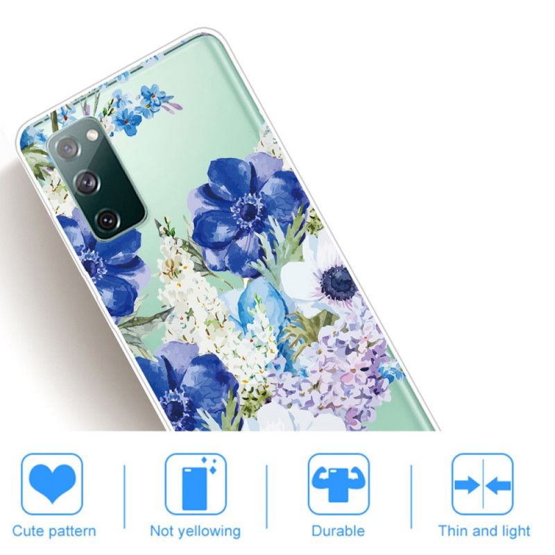 Hülle Samsung Galaxy S20 FE Transparente Aquarellblaue Blüten