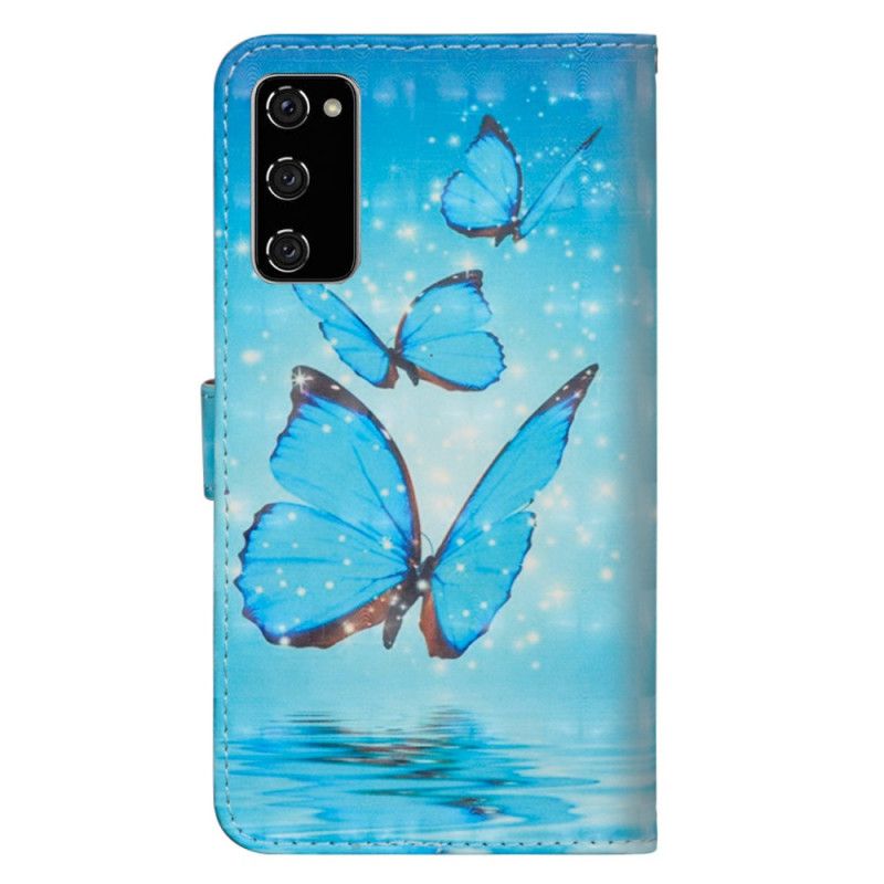 Lederhüllen Für Samsung Galaxy S20 FE Fliegende Blaue Schmetterlinge