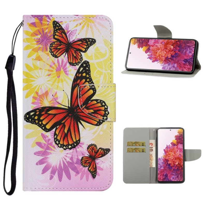 Lederhüllen Für Samsung Galaxy S20 FE Gelb Schmetterlinge Und Sommerblumen