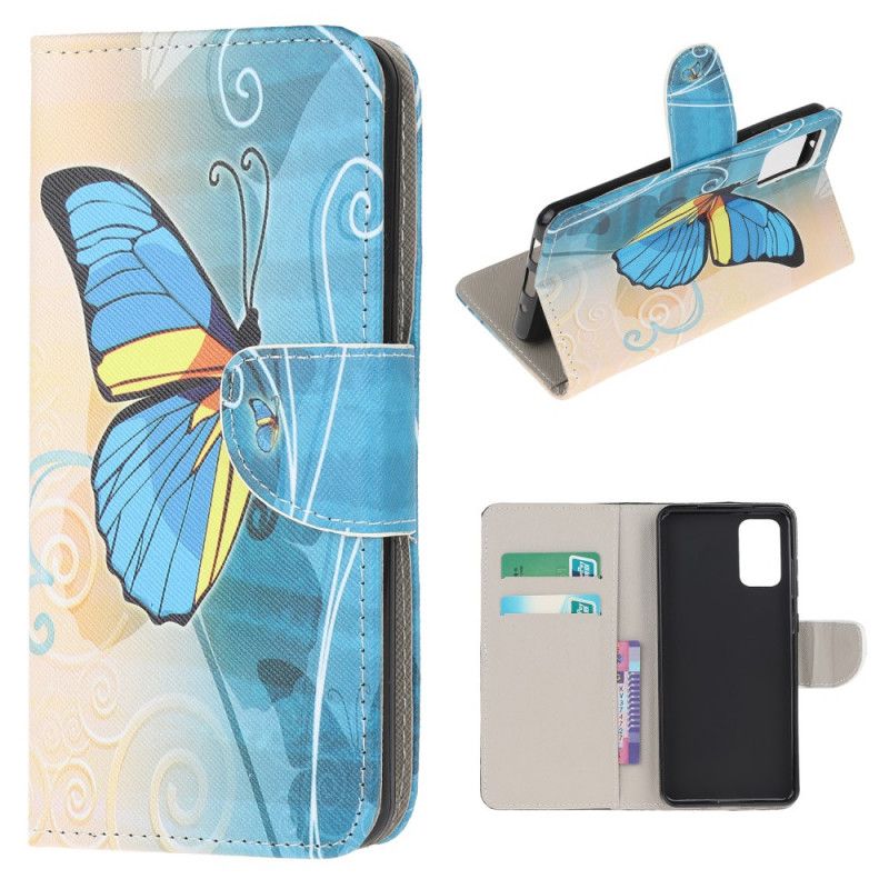 Lederhüllen Für Samsung Galaxy S20 FE Hellblau Nur Schmetterlinge