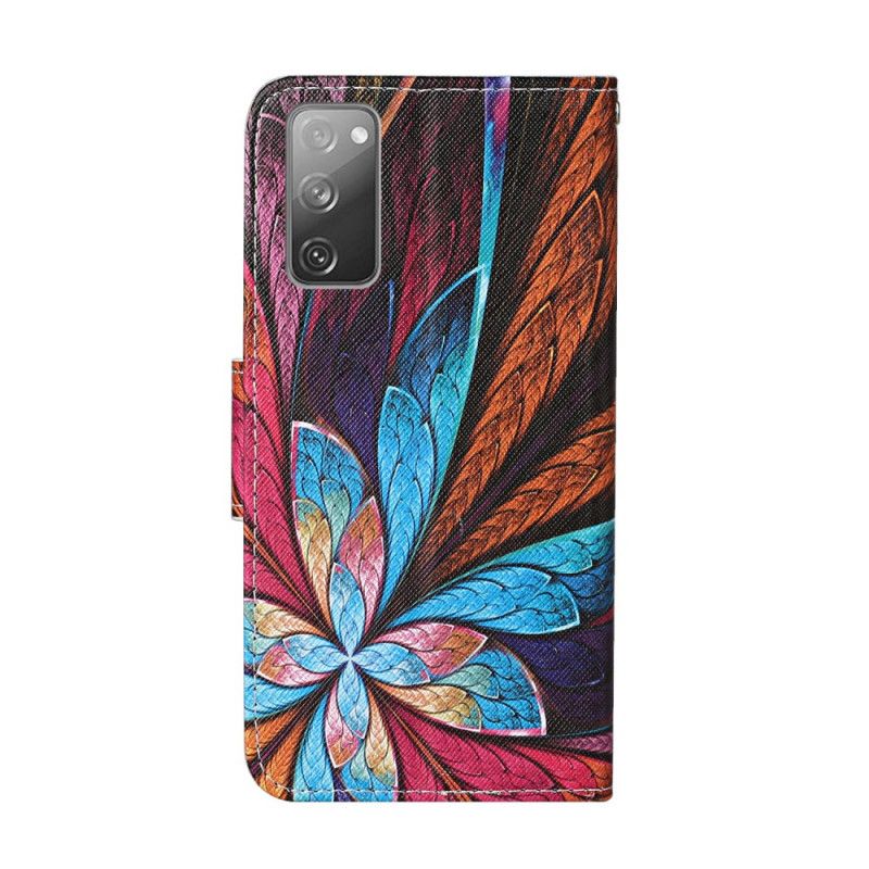 Lederhüllen Samsung Galaxy S20 FE Farbige Blätter Mit Riemen
