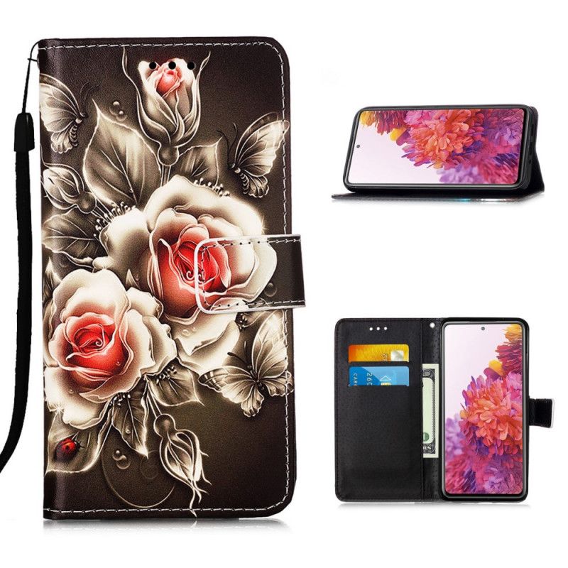 Lederhüllen Samsung Galaxy S20 FE Handyhülle Goldene Rosen