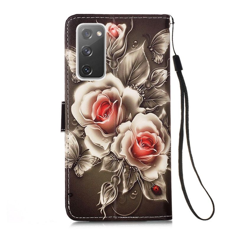 Lederhüllen Samsung Galaxy S20 FE Handyhülle Goldene Rosen