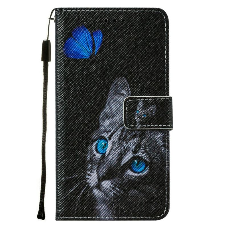 Lederhüllen Samsung Galaxy S20 FE Katze Und Blauer Schmetterling