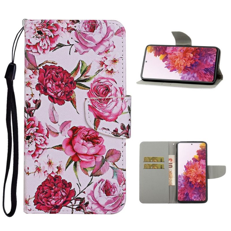 Lederhüllen Samsung Galaxy S20 FE Magenta Meisterhafte Blumen Mit Tanga