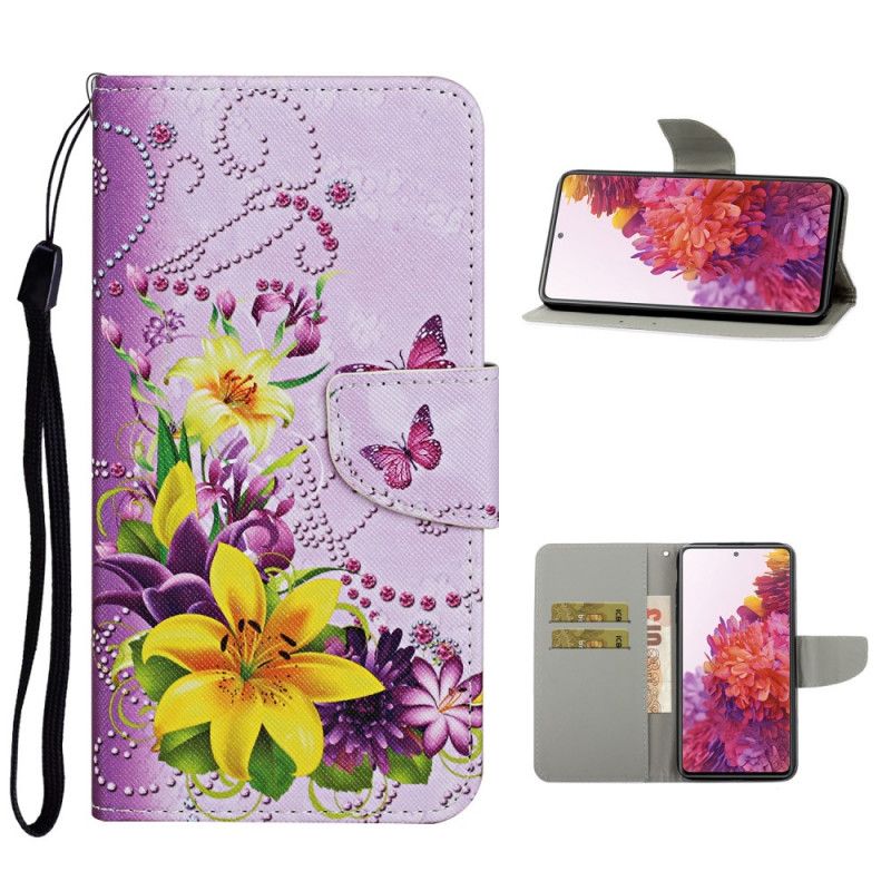 Lederhüllen Samsung Galaxy S20 FE Magenta Meisterhafte Blumen Mit Tanga