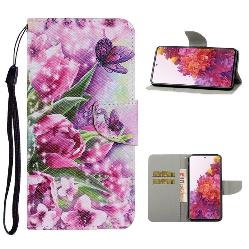 Lederhüllen Samsung Galaxy S20 FE Schmetterlinge Und Tulpen