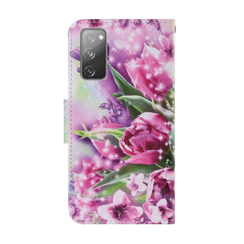 Lederhüllen Samsung Galaxy S20 FE Schmetterlinge Und Tulpen