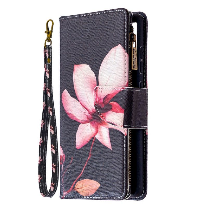 Lederhüllen Samsung Galaxy S20 FE Schwarz Handyhülle Blumenreißverschlusstasche