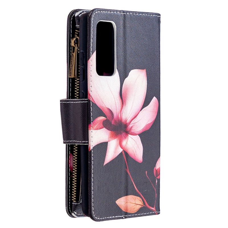 Lederhüllen Samsung Galaxy S20 FE Schwarz Handyhülle Blumenreißverschlusstasche