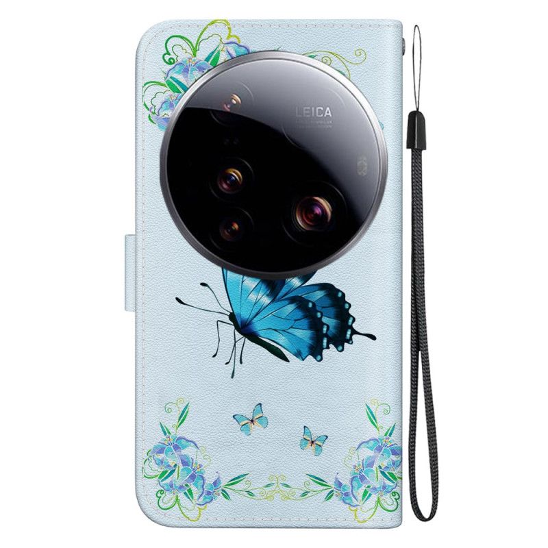 Lederhüllen Xiaomi 15 Ultra Handyhülle Blauer Schmetterling Und Blumen