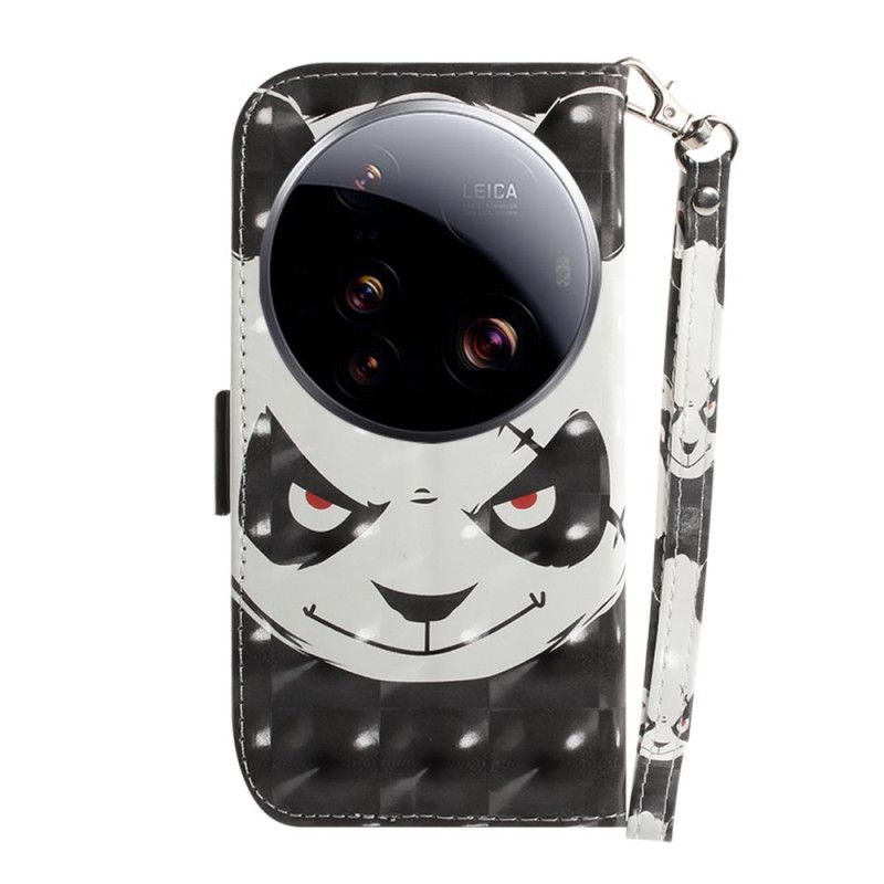Lederhüllen Xiaomi 15 Ultra Handyhülle Wütender Panda Mit Umhängeband