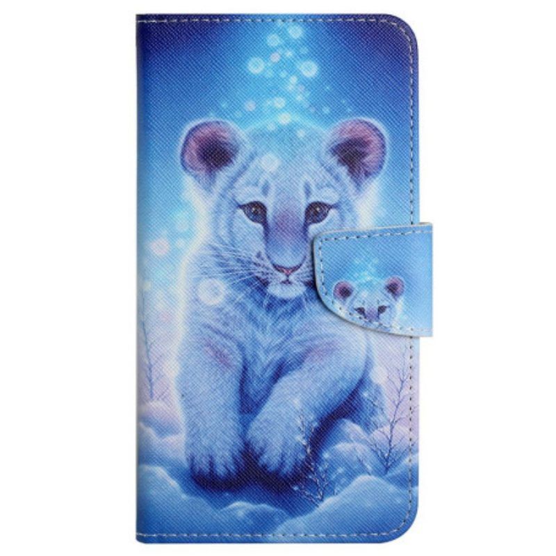 Flip Case Für iPhone 15 Mit Kordel Baby-leopard Mit Riemen