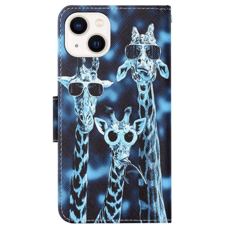 Flip Case Für iPhone 15 Mit Kordel Inkognito-giraffen Mit Riemen