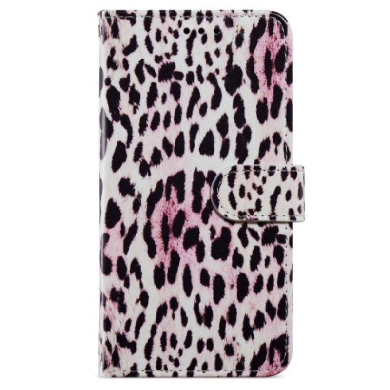Flip Case Für iPhone 15 Mit Kordel Leopardenfell-design Mit Riemen